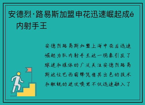 安德烈·路易斯加盟申花迅速崛起成队内射手王